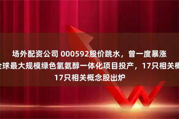 场外配资公司 000592股价跳水，曾一度暴涨超5倍！全球最大规模绿色氢氨醇一体化项目投产，17只相关概念股出炉