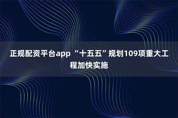 正规配资平台app “十五五”规划109项重大工程加快实施
